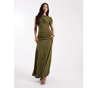 Six Stories - Vestito lungo da damigella verde elasticizzato con dettaglio asimmetrico sulle spalle e arricciatura 42