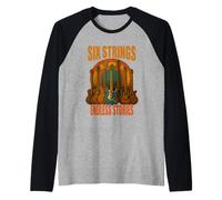 Six Strings Endless Stories Maglietta Chitarra Musica Maglia con Maniche Raglan