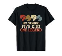 Six Strings Five Kids One Legend - Plettro per chitarra per festa del papà Maglietta