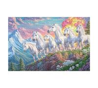 Six White Horses Galloping on Hillside Puzzle 1000 Pezzi Giochi Da Tavolo Per Coppie Attività Condivisa Rilassamento E Complicità Regalo Per Anniversario San Valentino 1000 PCS