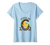 Six Years of Lone Star Divertente Regalo di Compleanno Texas Maglietta con Collo a V, Donna, Celeste, XXL
