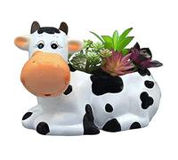 Sixdrop Cow Planter Pot - Cow Print Party Decoration Supplies - Garden Backyard Cow Stuff Statue - Flower Ceramic Succulent Planter - Plantador de Vacas - Large 9" with Drain