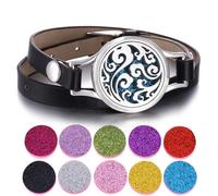 SIXDUTON Bracciale per Donna di Diffusore di Olio Essenziali, Acciaio Inossidabile Cinturino in Pelle Vita Traforato Braccialetto Profumo Aromaterapia Regolabile Gioielli (Onde)