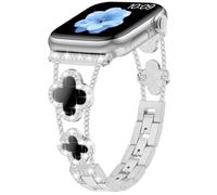 Sixmoat Cinturini Compatibile con Apple Watch Cinturino Donna 38mm 40mm 41mm 42mm 44mm 45mm 46mm 49mm, Bracciale Design con Trifoglio per iWatch Serie 11/10/9/8/7/6/5/4/3/SE/Ultra (Argento/Nero)