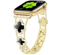 Sixmoat Cinturini Compatibile con Apple Watch Cinturino Donna 38mm 40mm 41mm 42mm 44mm 45mm 46mm 49mm, Bracciale Design con Trifoglio per iWatch Serie 11/10/9/8/7/6/5/4/3/SE/Ultra (Oro/Nero)