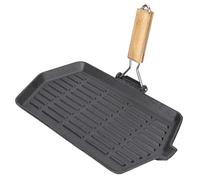 SIXRUN Bistecchiera 21x35 Pieghevole Portatile in Ghisa Antiaderente Riscaldamento Uniforme con Manico in Legno per Padella da Campeggio