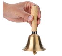SIXRUN Campanello a Mano con Manico in Legno Suono Forte Facile da Agitare per Giochi per Bambini Campanello in Rame Dorato da 8 Cm