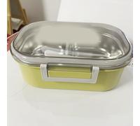 SIXRUN Contenitore per Alimenti in Metallo Resistente Box a 2 Scomparti in Acciaio Inossidabile per Impiegati Scatola da Pranzo in Stile Coreano per Adulti (Giallo Verde)