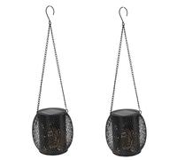 SIXRUN Lanterna da Giardino Solare in Ferro Art IP65 Impermeabile Atmosfera Calda Lanterna Sospesa per Esterno per Cortile 2 Pezzi