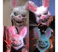 SIXRUN Maschera di Coniglio Spaventoso Peluche e Plastica Cosplay Maschera di Coniglio Horror per Feste di Halloween Uomini Donne Bambini (rosa e bianco)