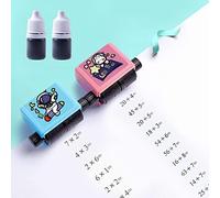 SIXRUN Moltiplicazione e Divisione Timbro a Rotolamento Strumento Efficiente per L'insegnamento della Matematica per Bambini delle Scuole Elementari, PVC Rosa e Blu, Timbro a Rullo e Inchiostro