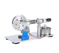 SIXRUN Motore Stirling con Modello a Cilindro Singolo, Strumento di Insegnamento di Alimentazione a Vapore in Acciaio Inossidabile per Bambini, con Luce LED