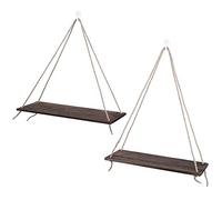 SIXRUN Scaffale da Parete in Legno Antico, Corda per Imbracatura, Mensole per Vasi da Fiori, Eleganti Decorazioni per la Casa per Soggiorno, Camera da Letto, 2 Pezzi (Colore marrone vintage)