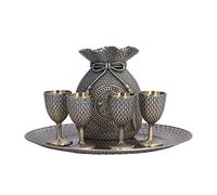 SIXRUN Set da tè Turco Rilievo in Stile Vintage Squisito e Resistente Allo Sbiadimento 4 Tazze 1 Pentola 1 Vassoio Ampiamente Usato nel Bere il tè per Feste e Celebrazioni