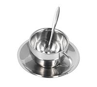 SIXRUN Set di Tazze da caffè in Acciaio Inossidabile, Tazze Isolate a Doppia Parete con Piattino e Cucchiaio per Uso in Ufficio (Abito Milano a doppio strato-180ML)