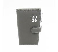 Sixstore Agenda settimanale 2026, sottile, in morbida pelle, 16 x 8,5 cm, con penna, colore: grigio
