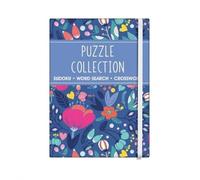 Sixstore Libro di puzzle tascabile formato A6 da viaggio 3 in 1 Sudoku, ricerca parole, cruciverba, dimensioni 15 x 10,5 cm con elastico, motivo floreale blu