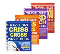 Sixstore Set di 4 libri di puzzle da viaggio formato A5, rilegatura a spirale, ricerca di parole, Criss Cross e Sudoku, puzzle da viaggio