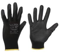 SIXTOL GLOVE PE-PU 11 | Guanti da lavoro in poliestere rivestiti in poliuretano | Guanti protettivi neri taglia 11"
