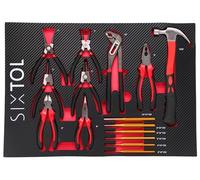 SIXTOL Mechanic Tool Tray 4 | Modulo utensile 15 pezzi | Pinze, martello, perforatrici | Inserto Eva per carrello da officina