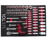 SIXTOL Mechanic Tool Tray 6 | Modulo utensile 80 Pezzi | Cricchioli, bussole ed Estensioni | Inserto Eva per Carrello Officina