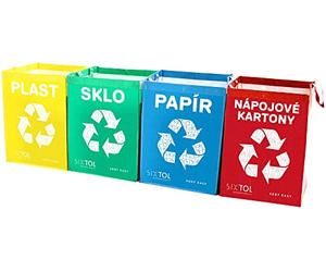 SIXTOL SORT EASY 4, pratico set con sacchetti codificati a colori per assortiti, plastica, vetro, carta, cartone per bevande