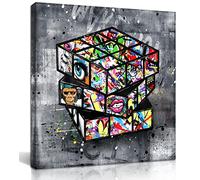 SIXTTART Graffiti Wall-Art - Tela artistica da parete per soggiorno di grandi dimensioni - Arte astratta da parete - Street Pop Art Modern Art Wall Decor 76,2 cm L x 76,2 cm H allungato e incorniciato