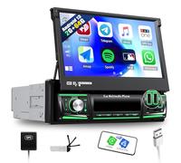 SIXWIN 2GB+64GB Android 1 Din Radio con Wireless Carplay e Android Auto,7 Pollici Manual Pieghevole Schermo Stereo con WiFi GPS Bluetooth RDS/FM EQ 2USB AUX TF Controllo del Volante