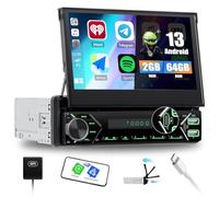 SIXWIN 2GB+64GB Android 13 1 Din Autoradio con Wireless Carplay e Android Auto,7 Pollici Manual Retrattile Schermo Stereo Auto Bluetooth con WiFi GPS FM/RDS 2USB AUX Tipo C Controllo del Volante