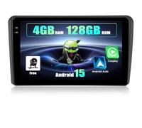 SIXWIN 4+128G Android 15 Autoradio per Audi A3 2003-2012/S3 2006-2012/RS3 2011-2012 con CarPlay/Android/Mirror Link, 9" HD TouchScreen Schermo Navigatore WiFi RDS FM USB Bluetooth+Telecamera