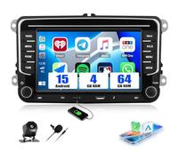 SIXWIN 4+64GB Android 15 Autoradio per VW Golf 5/6, Skoda, Polo, Passat, Touran con CarPlay/Android Auto/Mirror Link,7'' HD Schermo con WiFi,GPS,Bluetooth 5.0,FM/RDS,32 EQ,USB,Type-C+Telecamera