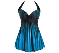 Sixyotie Costume da Bagno Tankini da Donna con Gonna Costumi da Bagno Un PezzoTaglie Forti Swim Dress (Lakeblue, XL)