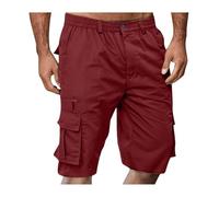 SIYAN Pantaloncini da Uomo in Cotone, Pantaloncini Cargo da Uomo con Cerniera E Bottone, Tasche Multiple, Tinta Unita, Leggeri, Traspiranti, Pantaloncini da Trekking, Pantaloncini Sportivi(Rouge,M)