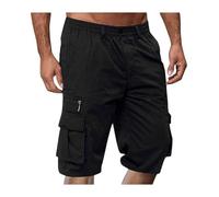 SIYAN Pantaloncini da Uomo in Cotone, Pantaloncini Cargo da Uomo con Cerniera E Bottone, Tasche Multiple, Tinta Unita, Leggeri, Traspiranti, Pantaloncini da Trekking, Pantaloncini Sportivi(Noir,XL)