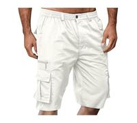 SIYAN Pantaloncini da Uomo in Cotone, Pantaloncini Cargo da Uomo con Cerniera E Bottone, Tasche Multiple, Tinta Unita, Leggeri, Traspiranti, Pantaloncini da Trekking, Pantaloncini Sportivi(Blanc,3XL)