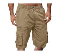 SIYAN Pantaloncini da Uomo in Cotone, Pantaloncini Cargo da Uomo con Cerniera E Bottone, Tasche Multiple, Tinta Unita, Leggeri, Traspiranti, Pantaloncini da Trekking, Pantaloncini Sportivi(Khaki,XXL)