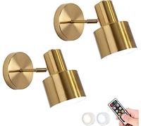 SIYANE 2 Set applique da parete a batteria in metallo oro antico applique da parete senza fili con luce notturna a LED dimmerabile a distanza decorazione da parete lampada da parete senza fili per com