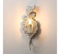 SIYANE Applique da parete in legno bianco antico da fattoria in stile country francese, montaggio a parete, lampada da parete a LED in stile candela, lampada da parete vintage per bagno, per camera da