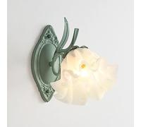SIYANE Applique da parete in stile country francese per interni 2 luci Lampada da parete moderna nordica in vetro verde con fiori per camera da letto per ragazze Lampada da parete doppia in fattoria p