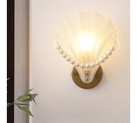 SIYANE Lampada da parete in cristallo di vetro smerigliato con conchiglia bianca, lampada da parete in oro, perla, decorazione, boho, costiero, nordico, moderno, applique da parete per comodino, camer