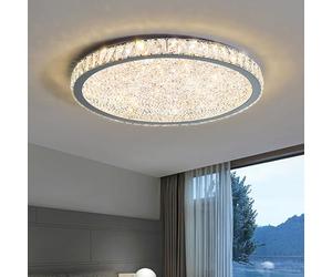 SIYANE Plafoniera a LED dimmerabile in cristallo per bagno, cromata, di lusso, per cucina, grande e moderna, rotonda, per soggiorno, sala da pranzo, atrio, corridoio