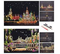 SiYear Carta per Graffi Schizzo di Pittura Arcobaleno, Scena Notturna Serie Città, Pittura Creativa per Graffi, Scratchboard per Adulti e Bambini con 4 Strumenti '' (Russia e Venezia