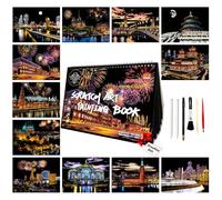 SiYear Set di Carta per Dipinti di Arte Graffiata per Adulti Serie City Edifici Storici Notte Urbana, Graffio Creativo Regalo Fai da Te con 4 Utensili (A4-12Pz-Serie City)
