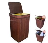 Siyecioa 75L Raccoglitore di Bottiglie con Coperchio in Bambù, Contenitori per Plastica e Vetro Pattumiera, Bidone da Interno, Contenitore Pattumiera Cucina, per la Raccolta di Bottiglie Riciclabili