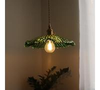 SIYGANK Lampada a Sospensione in Vetro Verde, Grande Lampada a Sospensione a Forma di Fiore di Loto, lampadario Vintage in Fattoria, Lampada a Sospensione Moderna nordica della metà del secolo, per c