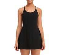 Siyiees Vestito da Tennis Sexy da Donna 2 in 1 Incrociato Dietro l'allenamento Quotidiano Sportivo da Golf con Reggiseno Incorporato e Pantaloncini Interni 3 Tasche, Nero, M