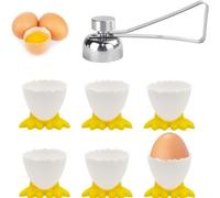 SIYINGSAERY Set di 7 portauova a forma di zampe di gallina e apri uova in acciaio inox, portauova sode con divertente supporto per uova sode per la colazione (giallo)
