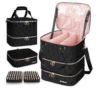 SIYNPAV Organizer per smalti, nero, XL, grande, 84 flaconi, tre strati staccabili per smalti, borsa organizer per il trasporto con tracolla e tracolla