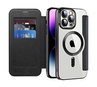 SIYOPINPFY Cover Magnetica per iPhone 14 Pro Max Compatibile con MagSafe, Custodia in Pelle PU Flip Portafoglio con Scomparto per Carte blocco RFID, Cover Trasparente per iPhone 14 Pro Max, Nero JD