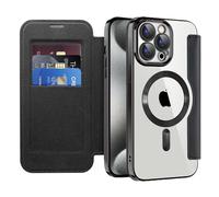 SIYOPINPFY Cover Magnetica per iPhone 15 Pro Max Compatibile con MagSafe, Custodia in Pelle PU Flip Portafoglio con Scomparto per Carte blocco RFID, Cover Trasparente per iPhone 15 Pro Max, Nero JD